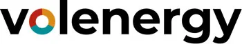 Volenergy-Logo mit farbenfrohem kreisförmigem Motiv im Buchstaben „o“.